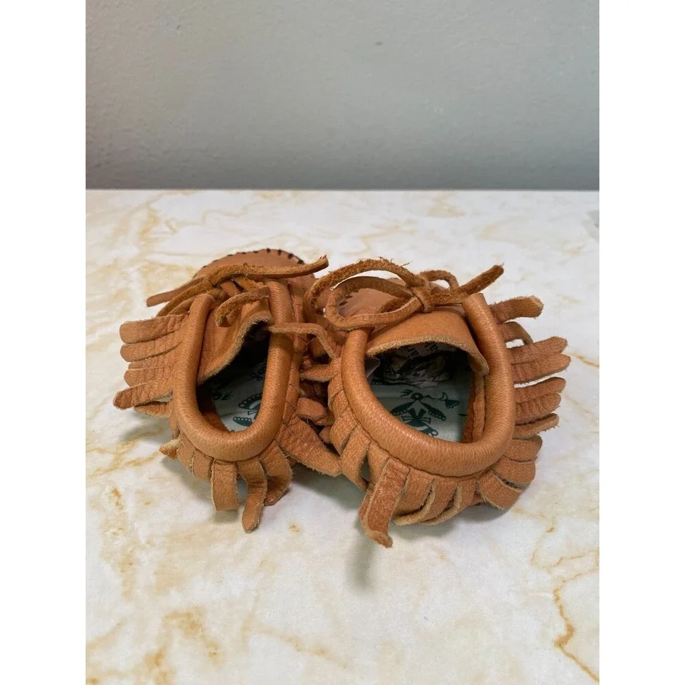 Vintage Taos size 20/4 Baby Tan Leather Fringe Moccasins